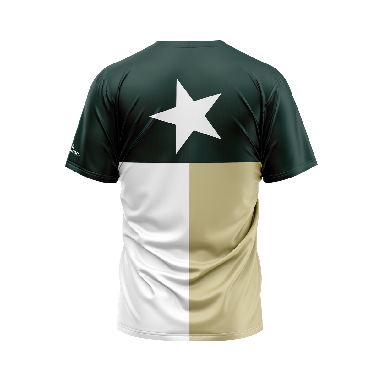 Green, Gold, and White Texas Flag Performance Shirt BackHome.us