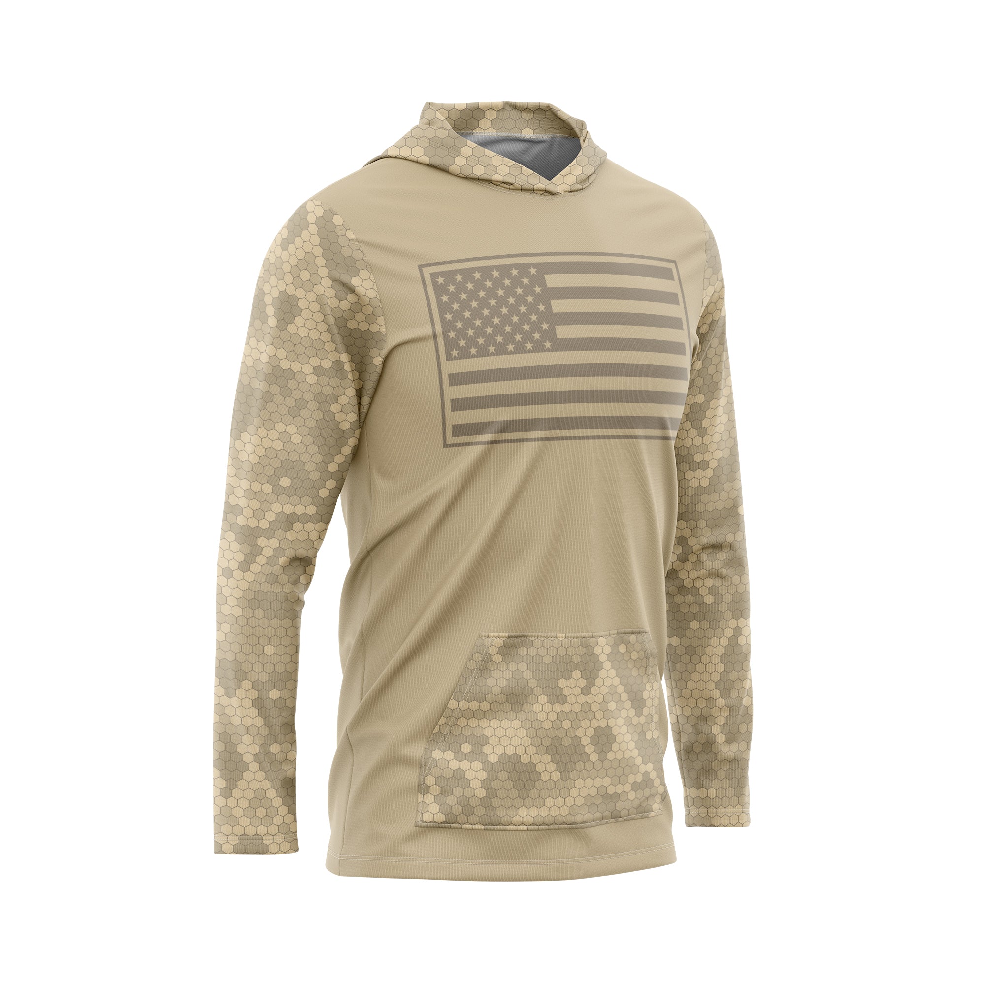 US Flag Color Block Desert Hex Camo Performance Hoodie