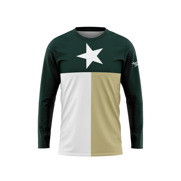 Green, Gold, and White Texas Flag Long Sleeve Performance Shirt