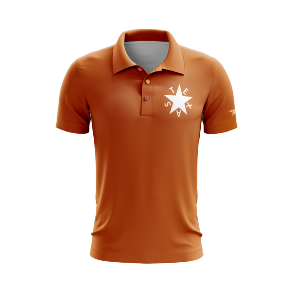 Burnt Orange First Republic of Texas De Zavala Flag Performance Golf Shirt