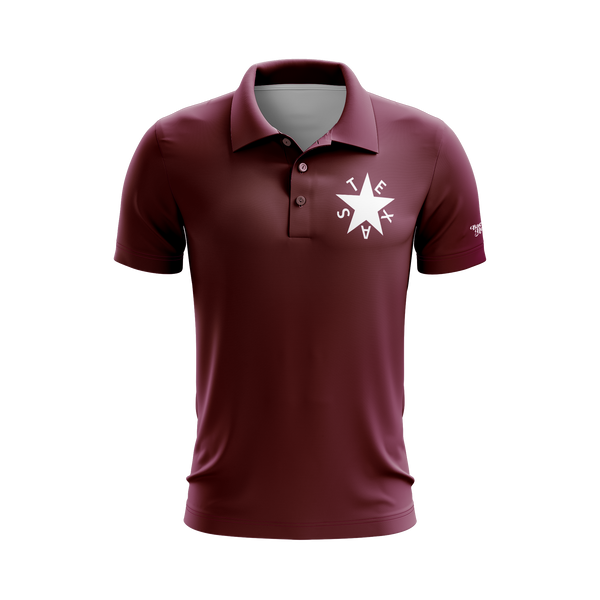 Maroon First Republic of Texas De Zavala Flag Performance Golf Shirt