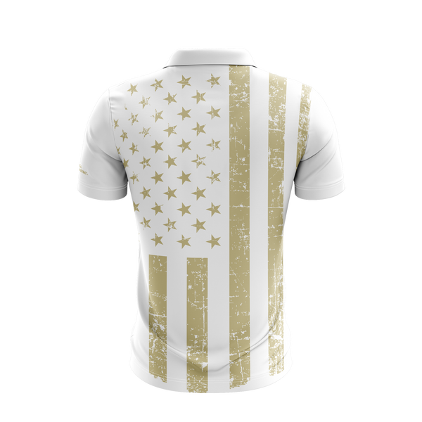 White Gold USA Flag Performance Golf Shirt