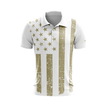 White Gold USA Flag Performance Golf Shirt